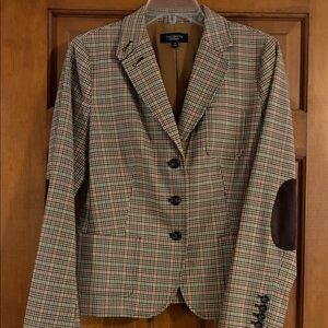 Talbots Women's Beige Checkered Blazer with Brown Accents